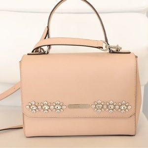 New Michael Kors Rare CALLIE JEWEL Top Handle Satchel In BALLET PINK Leather